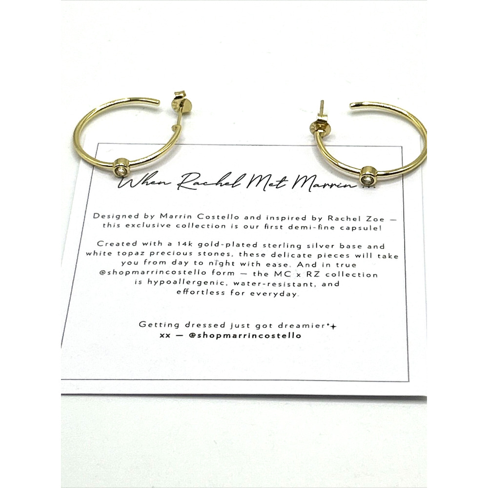 Marrin Costello Hoop Earrings 14K Gold Plated‎ Mystique White Topaz Stone NWT